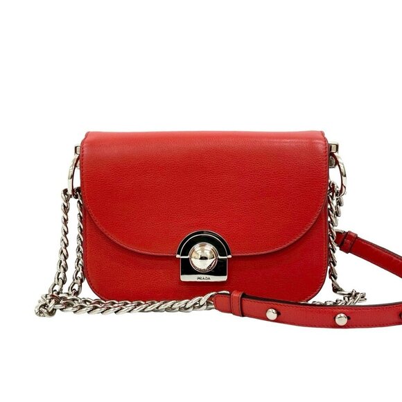Prada Handbags - PRADA Red Leather Pochette Shoulder Bag